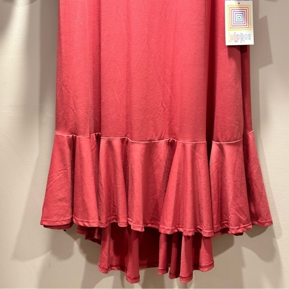 LulaRoe Maurine Dress Long Sleeve 3/4 Bell Sleeve Ruffle Hem Line Red 8-10 M - Picture 11 of 16